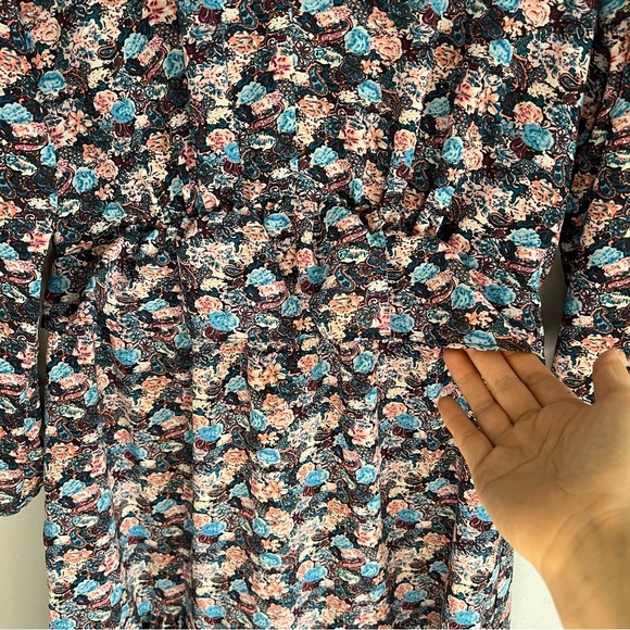 J Crew Long Sleeve Floral Ruffle Tiered Midi Dress Sz 8 V Neck Flirty Flowy - Picture 4 of 12